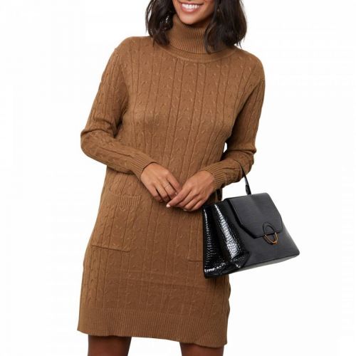 Tan Cashmere Blend Roll Neck Dress