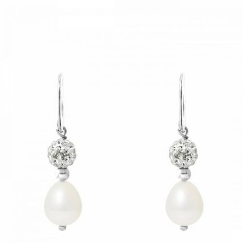 White Pearl And Crystal Earrings
