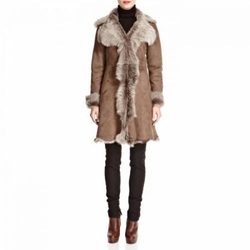 Taupe Waterfall Shearling Coat