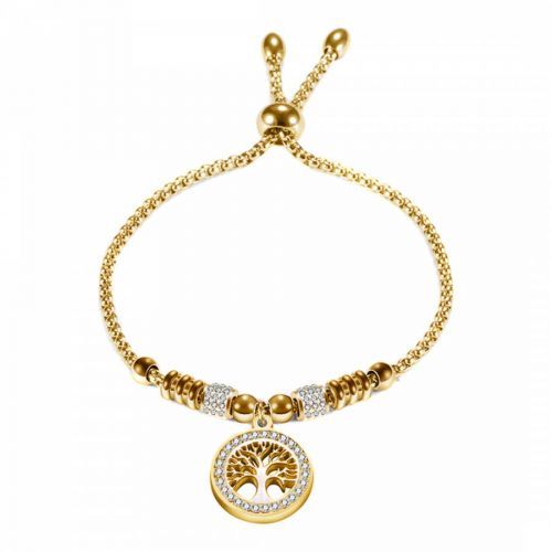 18K Gold Carved Tree Charm Embellished Bracelet