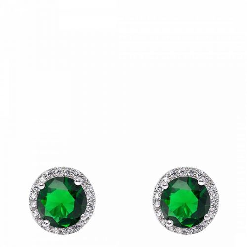Silver Plated Green And Zirconia Stud Earrings