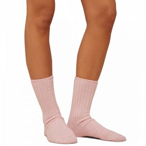 Pink Cashmere Ribbed Bed Socks