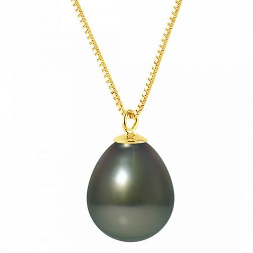 Yellow Gold Necklace with Black Pearl  9-10 mm Chain Length 42 cm