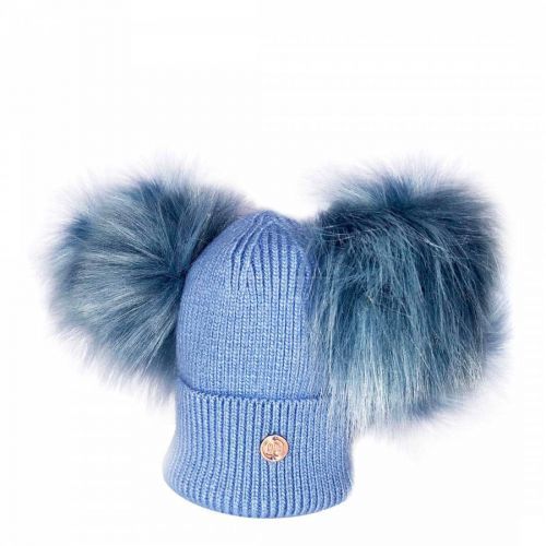 Newborn Blue Cashmere Pom Pom Beanie Hat