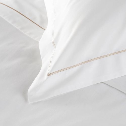 800TC Single Row Cord Super King Pillowcase Flax/White