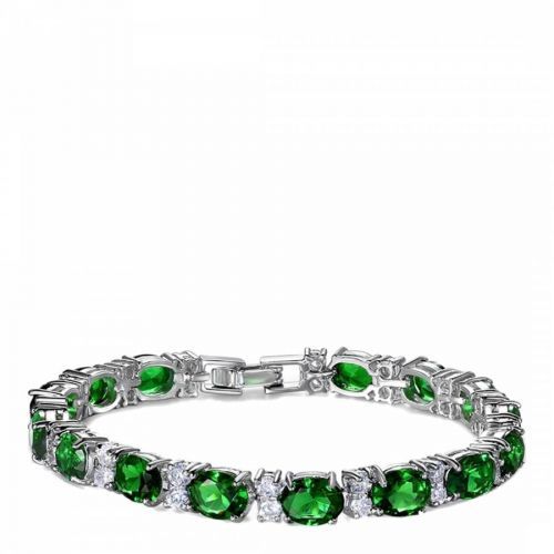 Silver Plated Green And Zirconia Tennis Bracelet
