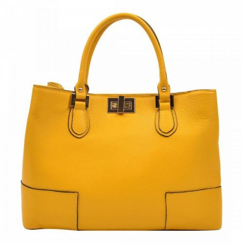 Yellow Leather Top Handle Bag