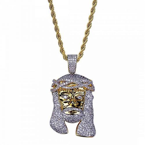 18K Gold Jesus CZ Necklace