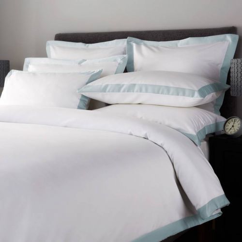 800TC Wide Border Super King Duvet Cover Duck Egg/White
