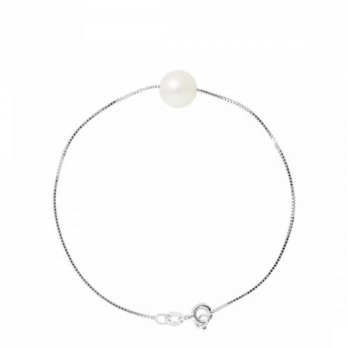 Natural White Pearl Silver Bracelet 9-10 mm