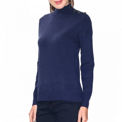 Navy Cashmere Blend High Neck Jumper