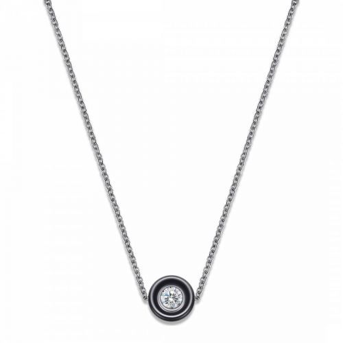 Silver Plated & Onyx Deco Inspired Solitaire CZ Necklace