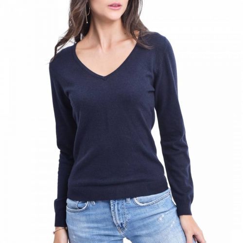 Navy Cashmere Blend V Neck Jumper