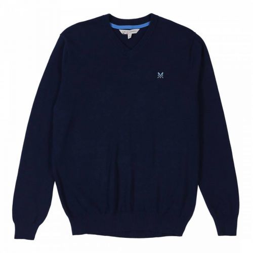 Navy Cotton V-Neck Jumper