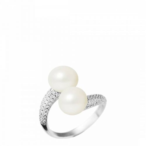 Silver White Freshwater Pearl Adjustable Ring 9-10mm
