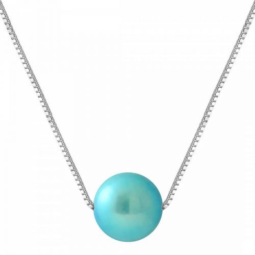 Turquoise Blue Round Pearl Necklace 9-10mm