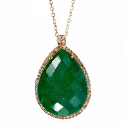 Gold Plated / Emerald Halo Pendant Necklace