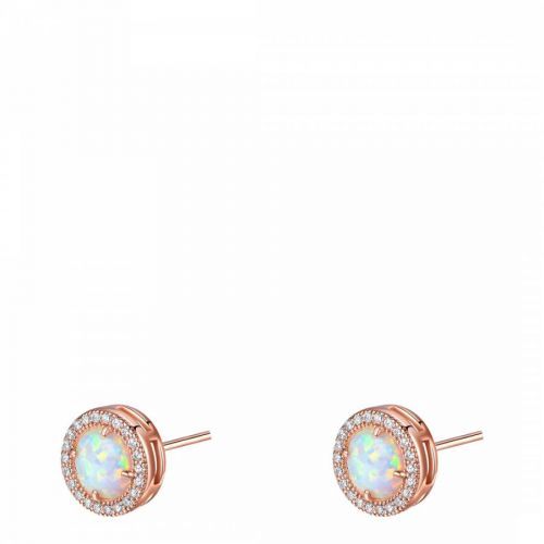 18K Rose Gold Plated Opal Halo Stud Earrings
