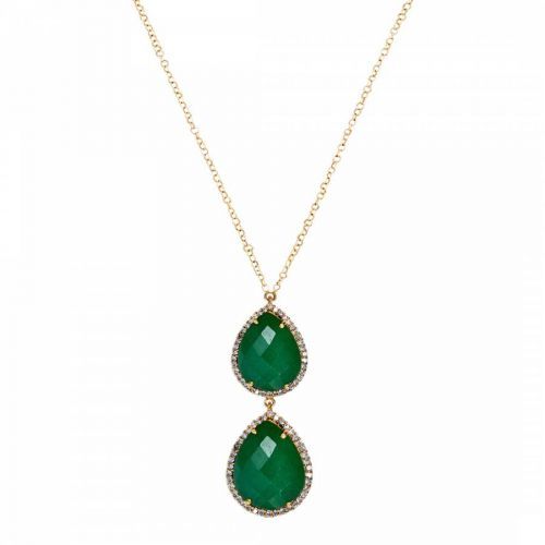 18K Gold Plated Emerald Multi Pear Drop Necklace