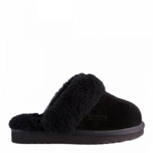 Black Sydney Sheepskin Collar Slipper