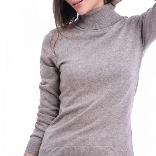 Beige Cashmere Blend Roll Neck Jumper