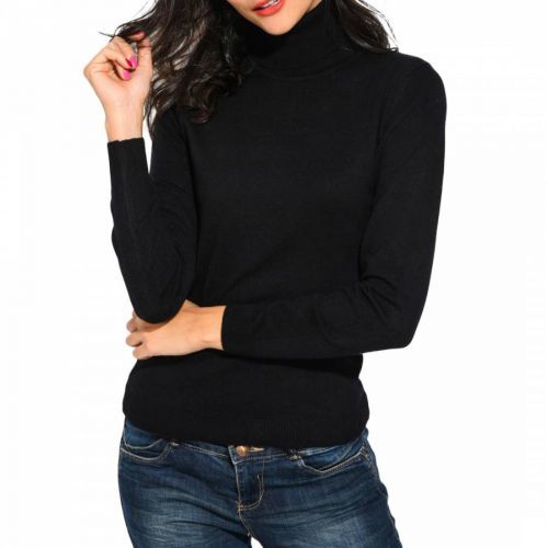 Black Cashmere Blend Roll Neck Jumper