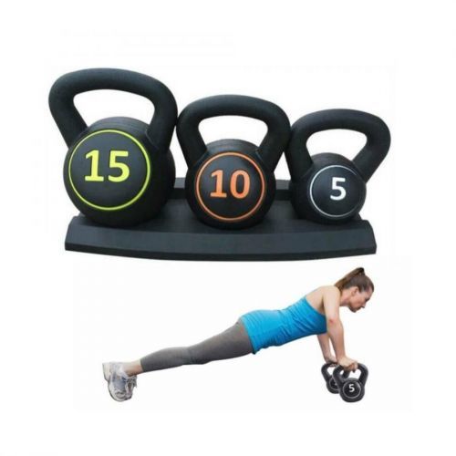 3pcsKettlebell Set Kettlebells Weight Weights Sets Exercise Gym + Rack