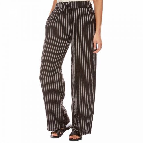 Black Stripe Wide Linen Trousers