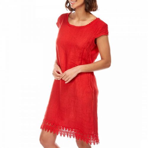 Red Short Sleeve Linen Mini Dress