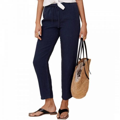 Navy Linen Straight Leg Trouser