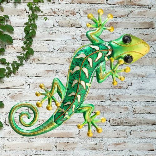 Green Gecko Glass Wall Art