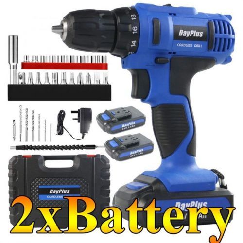 21V Cordless Hammer Drill Combi Drill 2 Batteries Electric Screwdriver