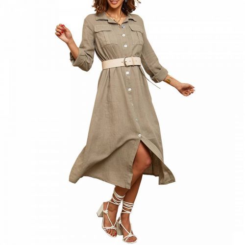 Taupe Linen Midi Dress