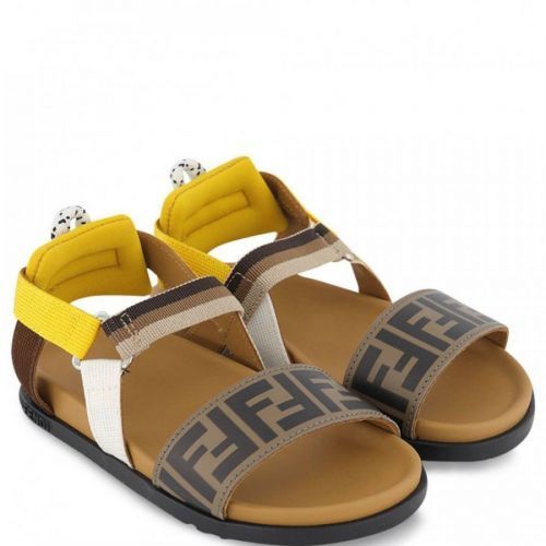 Fendi Ff Logo Strap Sandals - Brown Size: 19, Colour: BROWN