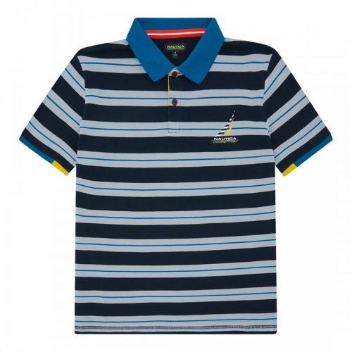 Blue Striped Cotton Polo Shirt