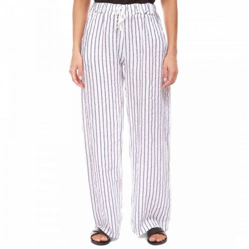 White/Blue Stripe Wide Linen Trousers