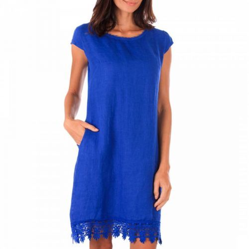 Royal Blue Linen Lace Trim Dress