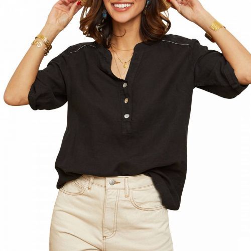 Black Linen Tunique Blouse