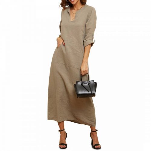 Taupe Tunic Linen Maxi Dress