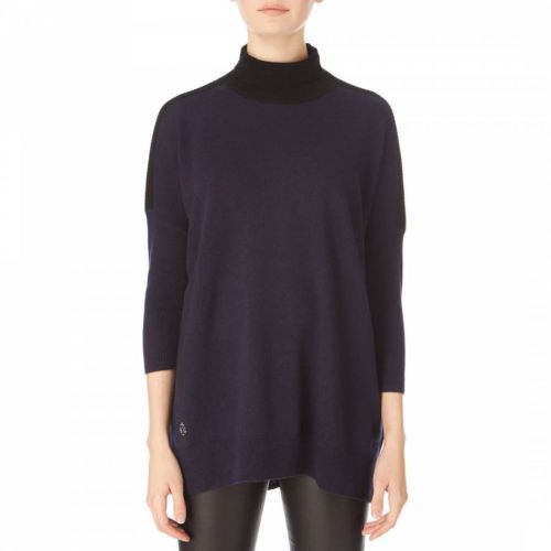 Navy Roll Neck Cashmere Jumper