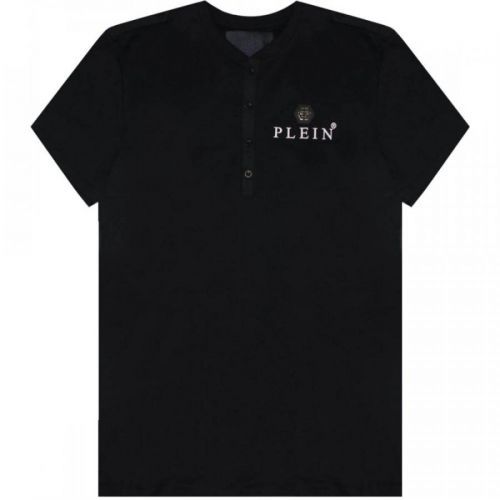 Philipp Plein Logo Plaque Henley T-Shirt Colour: BLACK, Size: MEDIUM