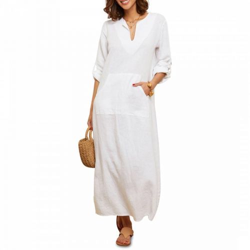 White Pocket Linen Maxi Dress