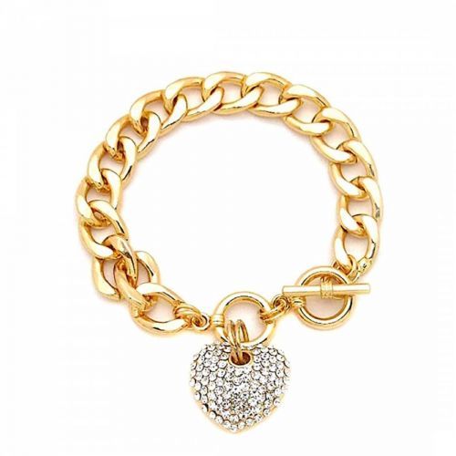 18K Gold Chain Link Heart Charm Bracelet