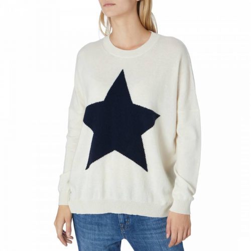 Cream/Navy Cashmere Round Neck Jumper