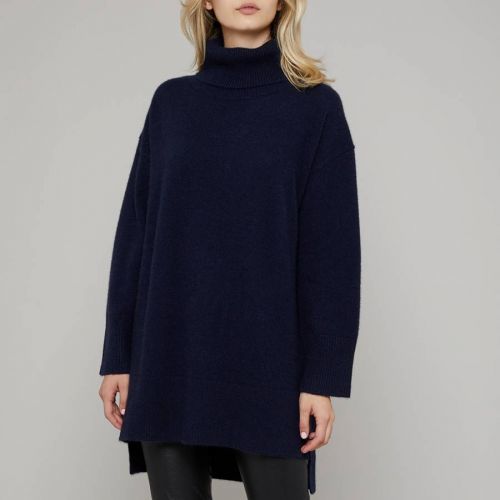 Navy Cashmere Roll Neck Tunic