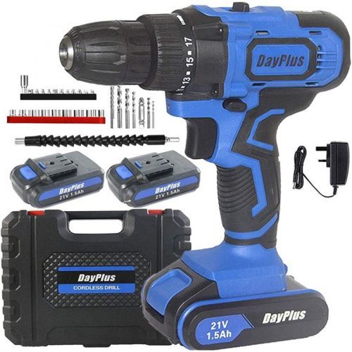 21V Cordless Drill Driver Combi Drills Screwdriver 2 Batteries with Hammer
