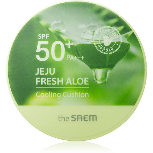 The Saem Jeju Fresh Aloe Cooling Cushion Long-Lasting Foundation Cushion SPF 50+ with Soothing Effects Shade Natural Beige 12 g