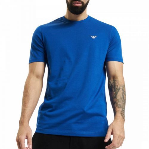 Blue Embroidered Cotton Logo T-Shirt