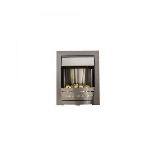 The Adam Helios Brushed Steel Electric Fire with Pebble Bed Glow Effect