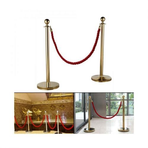 2X Polished Steel Queue Rope Barrier Posts Stands Twisted Stanchions